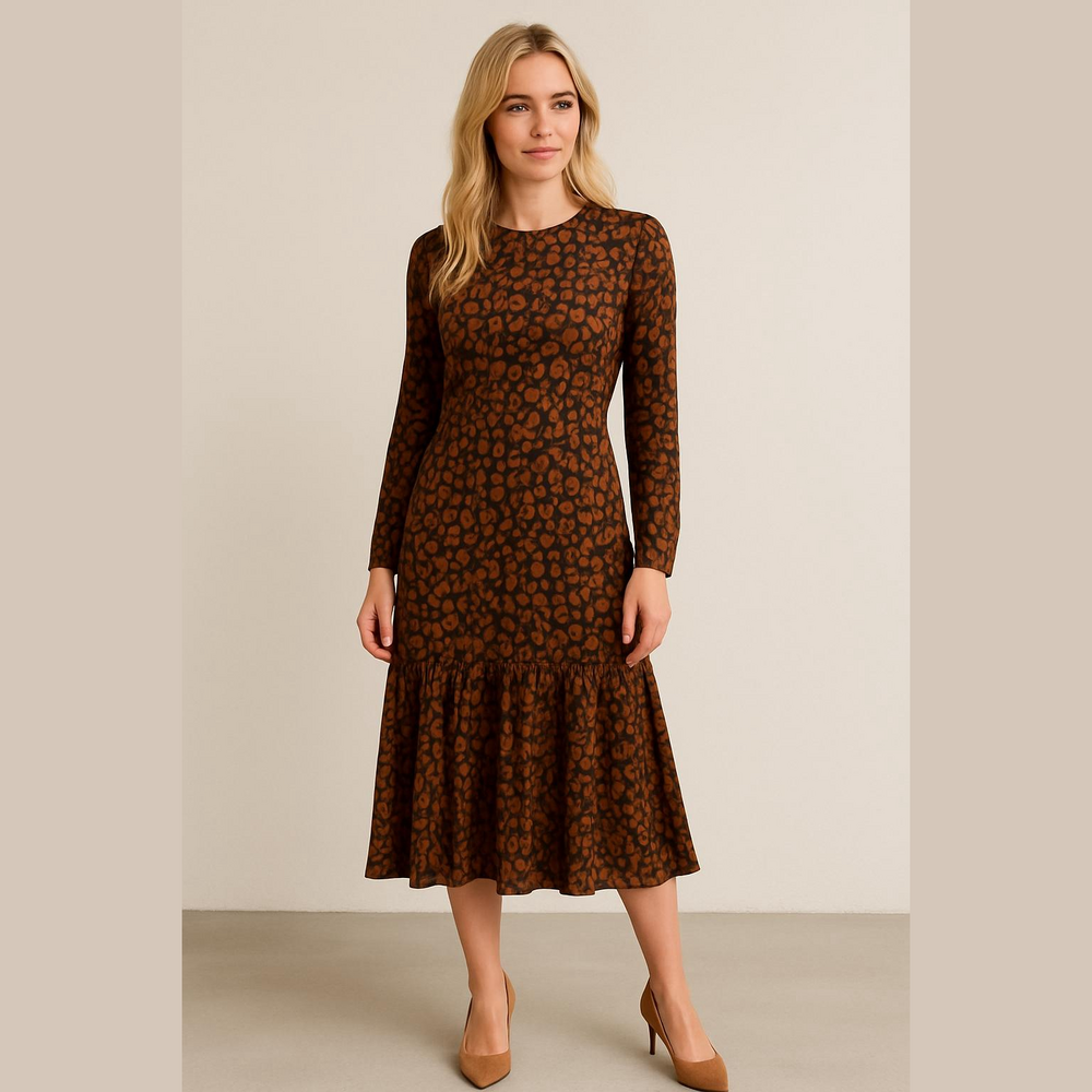 Belladonna Cheetah Velour Midi Long Sleeve Dress Size Small
